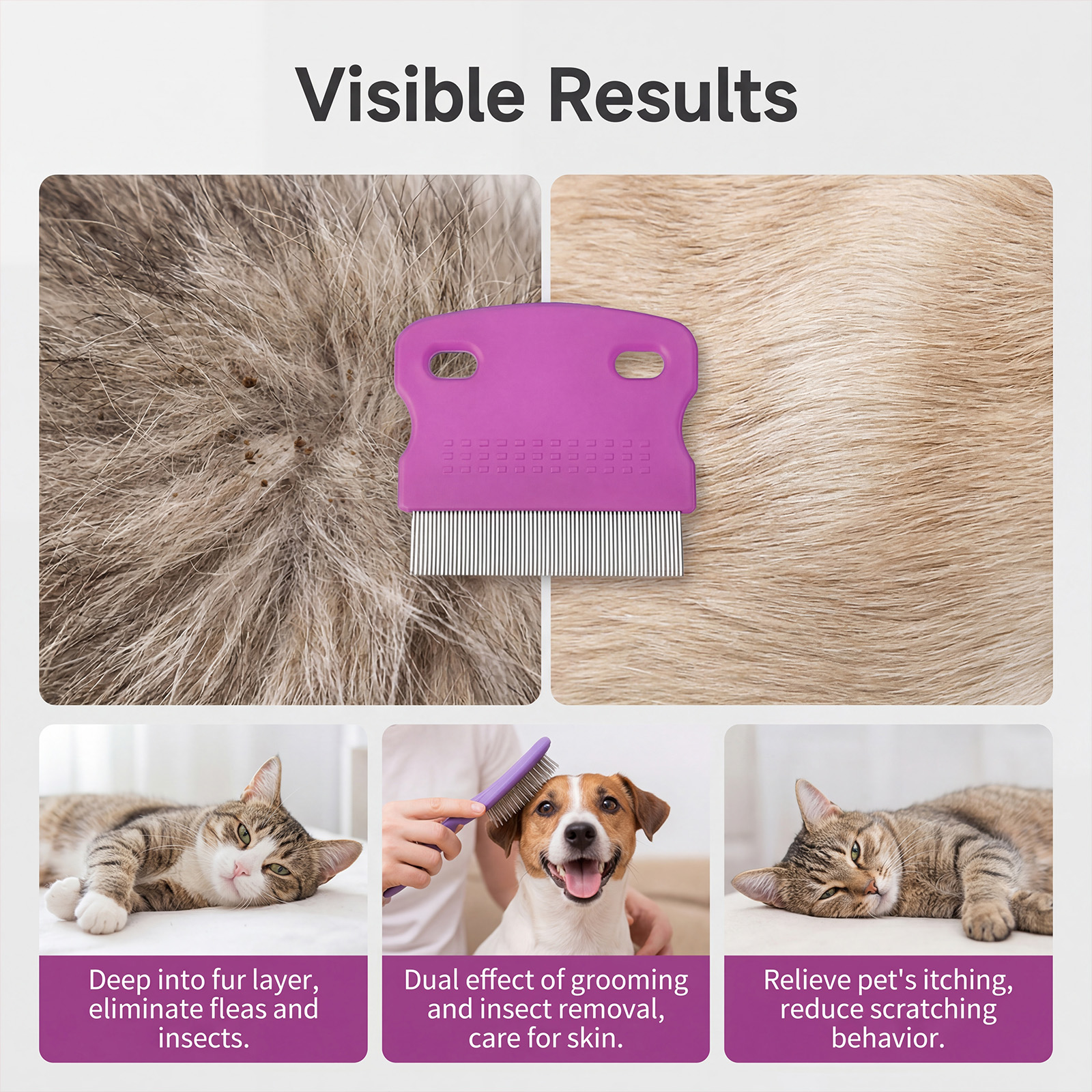 (Green) Pet Short Needle Lice Comb Dogs Cats Dense Tooth Flea Comb Stainless Steel Skin Friendly Floating Hair Cleaning Care