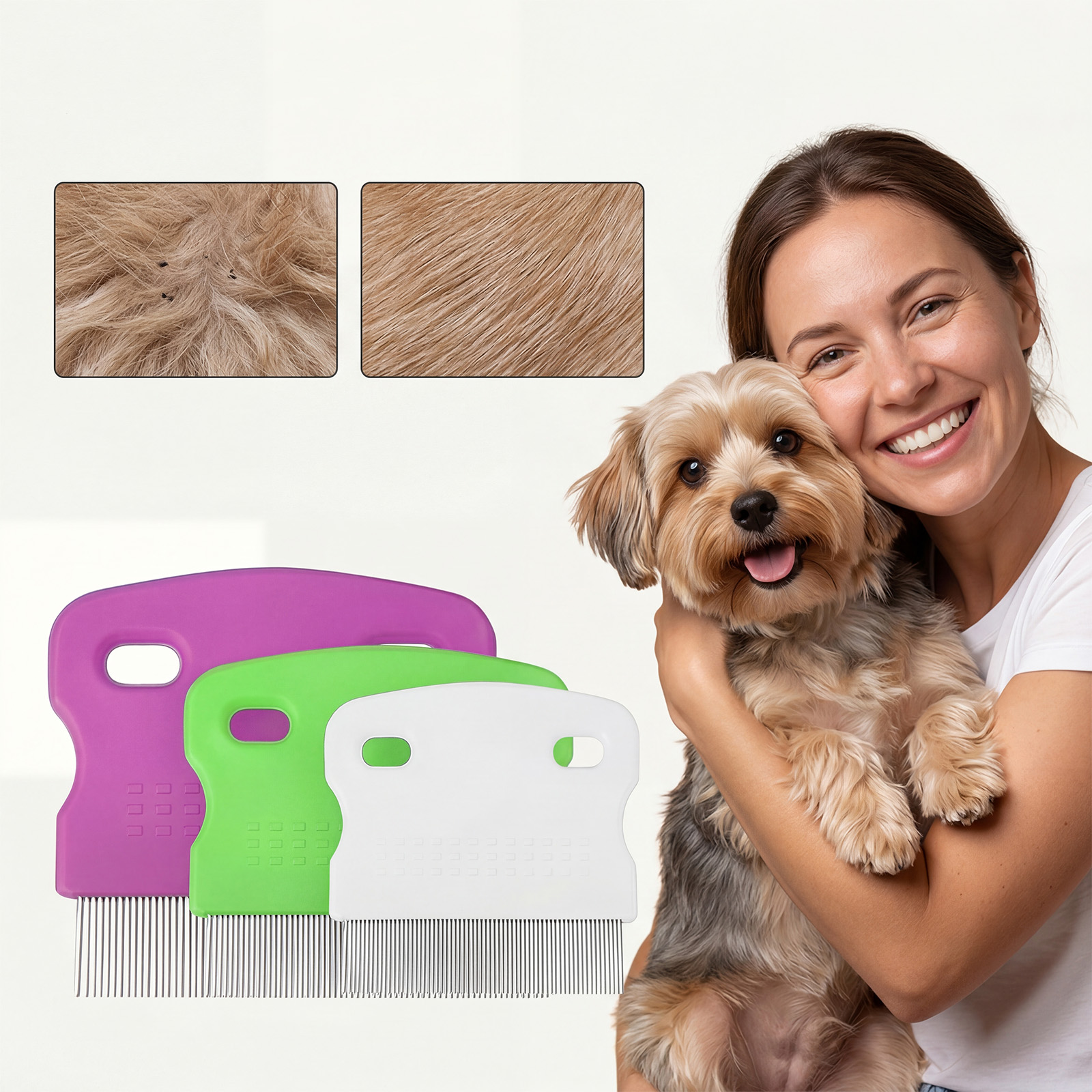 (Green) Pet Short Needle Lice Comb Dogs Cats Dense Tooth Flea Comb Stainless Steel Skin Friendly Floating Hair Cleaning Care