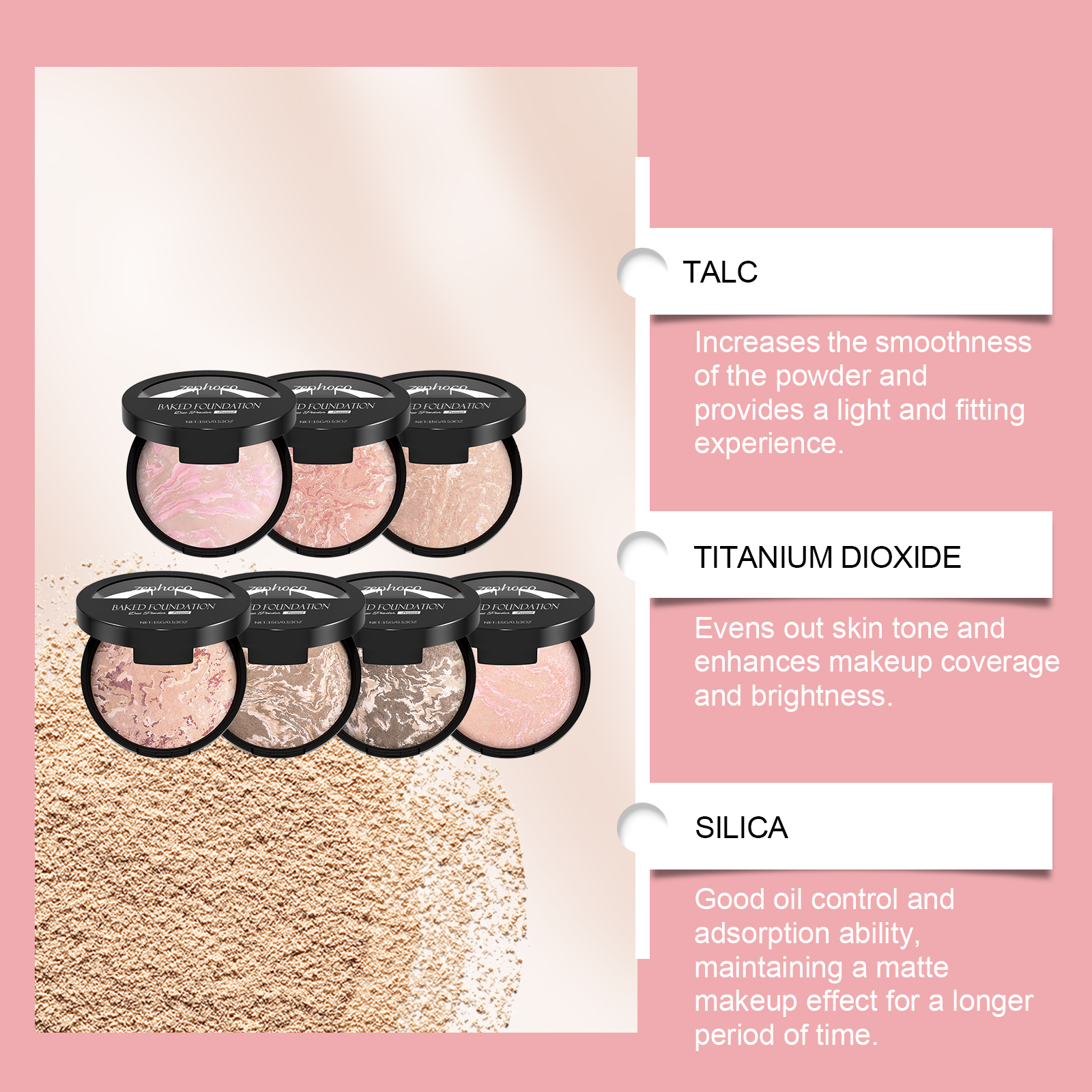 (05) Oil Control Concealer Powder Compact Lightweight Fit Fine Mist Finish Makeup Setting Portable Touch Up