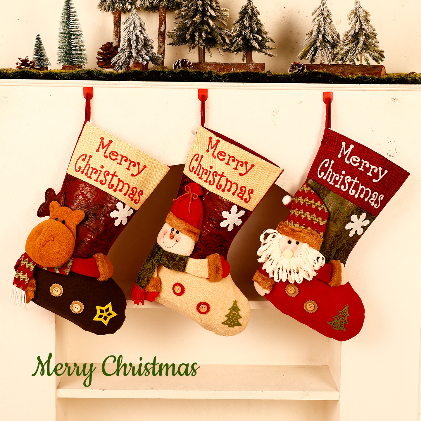 3PCS Large Christmas Stocking 45cm Hanging Gift Bags for Xmas Tree Mantel Door Holiday Decoration