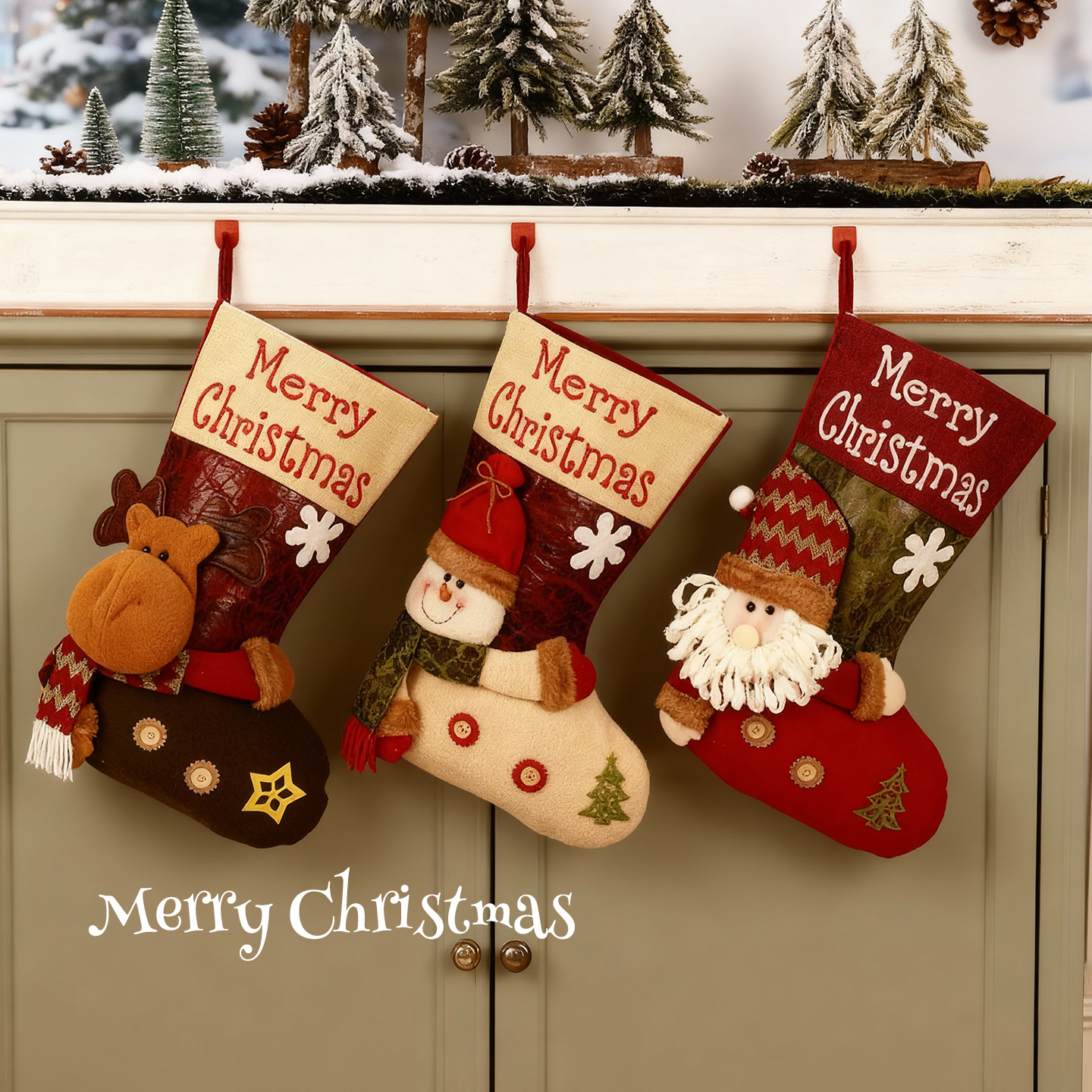 3PCS Large Christmas Stocking 45cm Hanging Gift Bags for Xmas Tree Mantel Door Holiday Decoration
