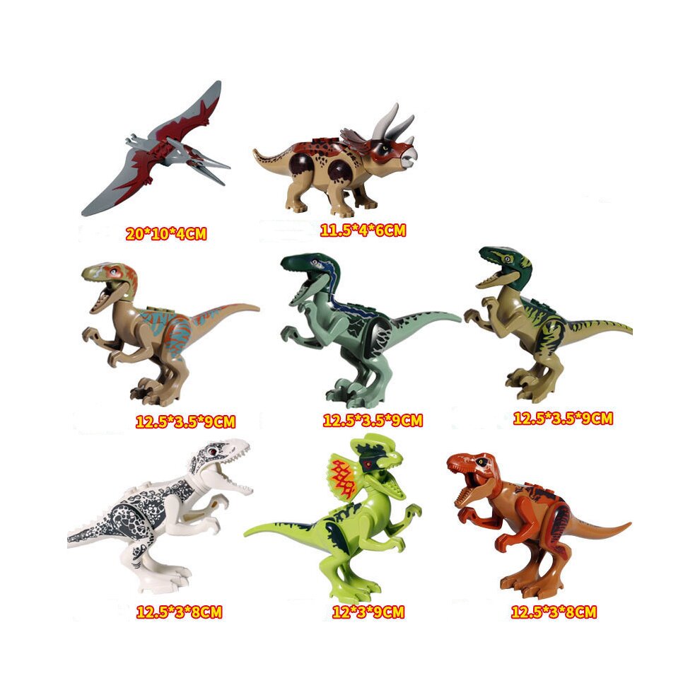 Jurassic Dinosaurs Minifigures Building Toys Playset 20 Pcs with Khaki Velociraptor Green Velociraptor Velociraptor Small Tyrannosaurus Rex Indominus Rex Tyrannosaurus Triceratops Tyrannosaurus Rex Stegosaurus Dilophosaurus Gifts for Kids