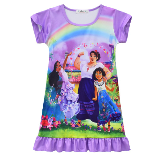(Purple, 7-8 Years) Encanto Mirabel Sleepwear Dress Girls Pleated Skirt Nightdress Night