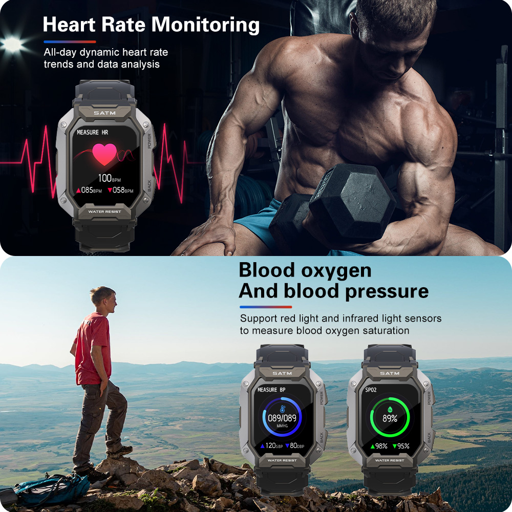 Smart Watch Army Outdoor Watch Men Outdoor Heart Rate Blood Oxygen Smartwatch 2023