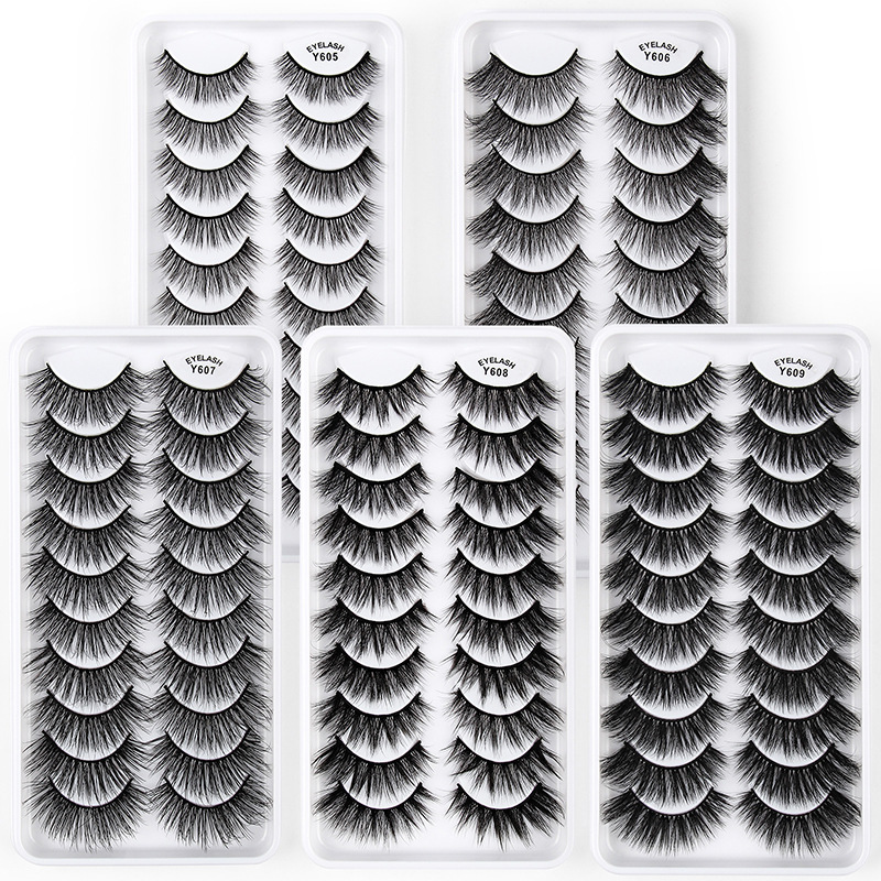 (Y600) False Eyelashes Thick Natural Fake Eye Lashes Set Cat-eyes 3D Fluffy Eyelashes Extension Dense Extensions Beauty Tools Makeup Supplies For Women 10 Pairs