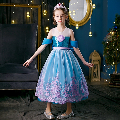 (Green 3~4 Years) Girls Fancy Dress The Little Mermaid Ariel Costume Princess Dress Up Gown Green Sequins Kids Fairy Tales Cosplay Fancy Party Outfits Halloween Carnival Costumes