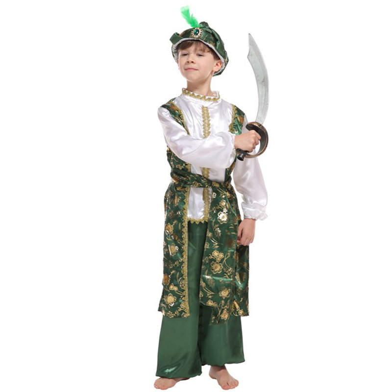 (110~120cm) Arab Prince Costume Outfit Halloween Carnival Cosplay Party Fancy Dress Up