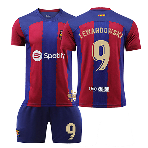23-24 Barcelona Lewandowski No. 9 Jersey Youth Football Kits Children Soccer Sports Training Set