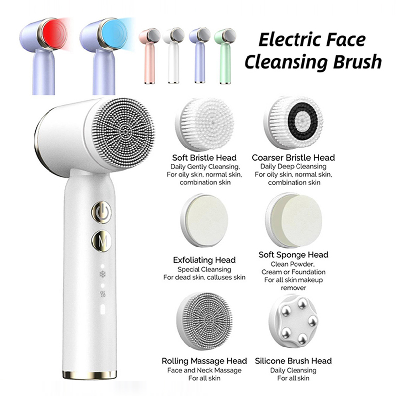 (White) Facial Cleansing Brush Electric Face Exfoliating Pore Cleaner Blackhead Removal Tools Compress Therapy Rechargeable Waterproof