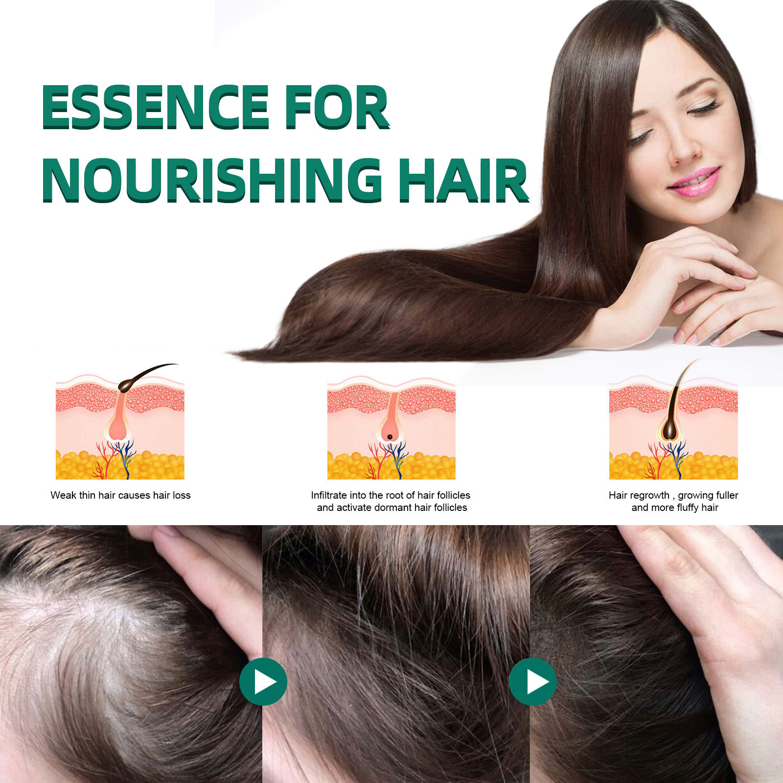 Hair Growth Spray Natural Intensive Essence Moisturizing Hair Essence Hair Care Products for hicker Longer Hair Anti Hair Loss for Men Women 60ml