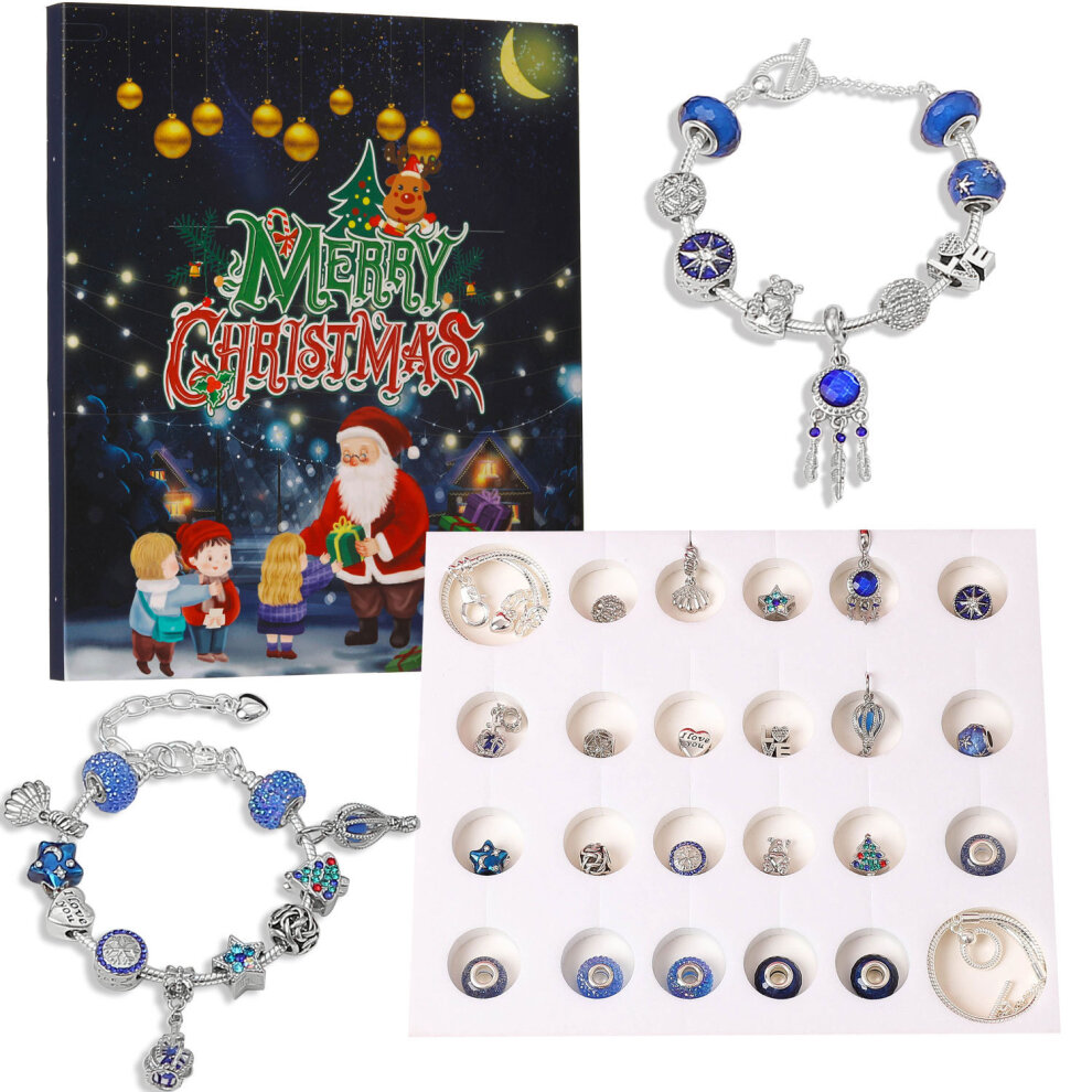 (Christmas Advent Calendar A) Christmas Advent Calendar Bracelets Set Christmas 24 Days Countdown Calendar Jewelry DIY Gift for Girls Kids Teens Toddler
