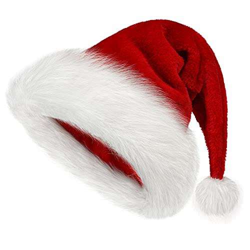 (1PCS) 5PCS Santa Hat Deluxe Red Santa Hat Christmas Hat Santa Hat Holiday for Adults Unisex Velvet Comfort Extra Thicken Classic Fur Xmas Hat for New Year Festive Party Christmas Supplies