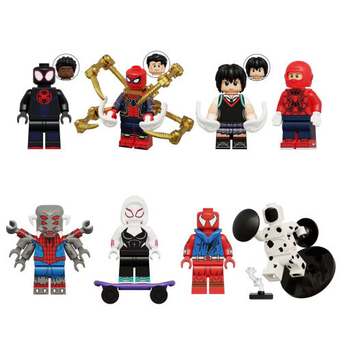 8PCS Across the Spider-Verse Minifigures Building Blocks Spider-Man Figure Toys Fit Lego