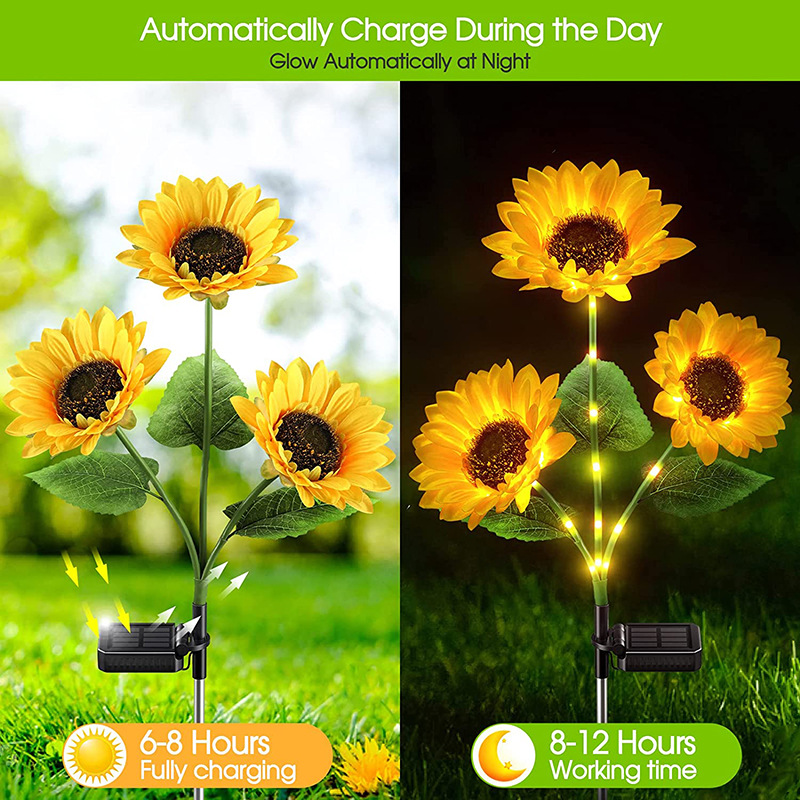 3-Flower Solar Sunflower Lights for Yard Decor Waterproof Outdoor Garden Decorative Flower Ornaments for Lawn Patio Porch (1-Pack)