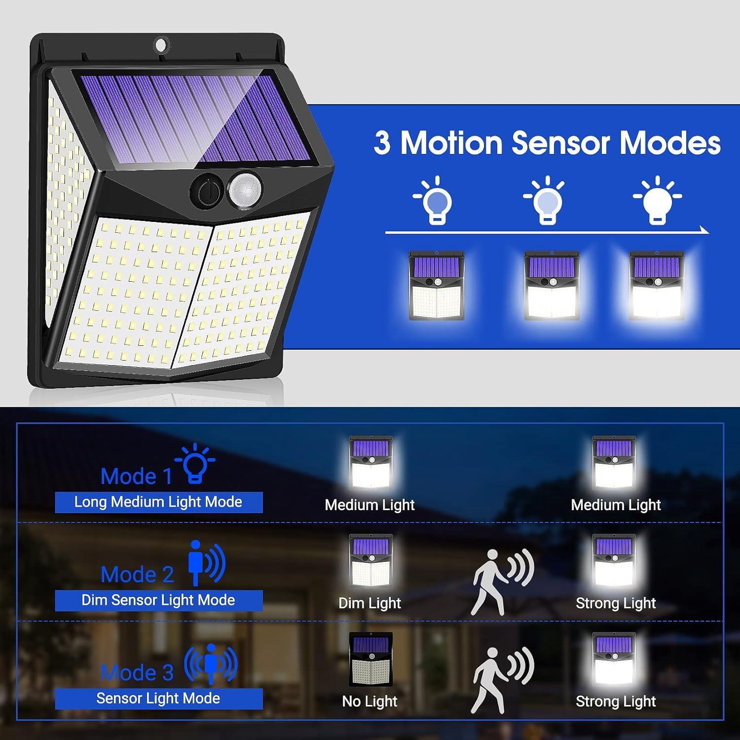 238 LED Solar Security Lights and 3 Modes Motion Sensor 270° Wide Angle Solar Powered Lights Waterproof Solar Wall Light for Front Door Yard Garage 2PCS