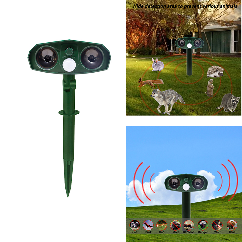 Ultrasonic Animal Repellent Solar Powered Waterproof Outdoor Animal Repeller Motion Sensor and Flashing Light Pest Repeller, Squirrels Cats Rats