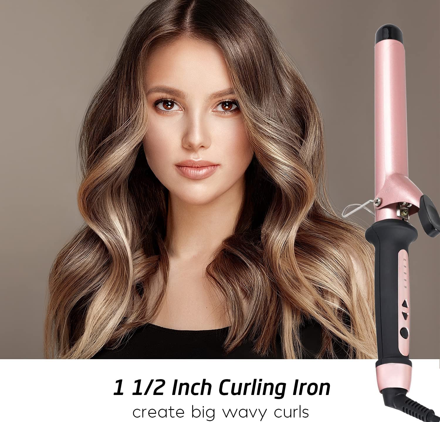38mm Curling Wand Hair Curler Large Barrel Curling Iron Curling Tongs Adjustable Auto-Off