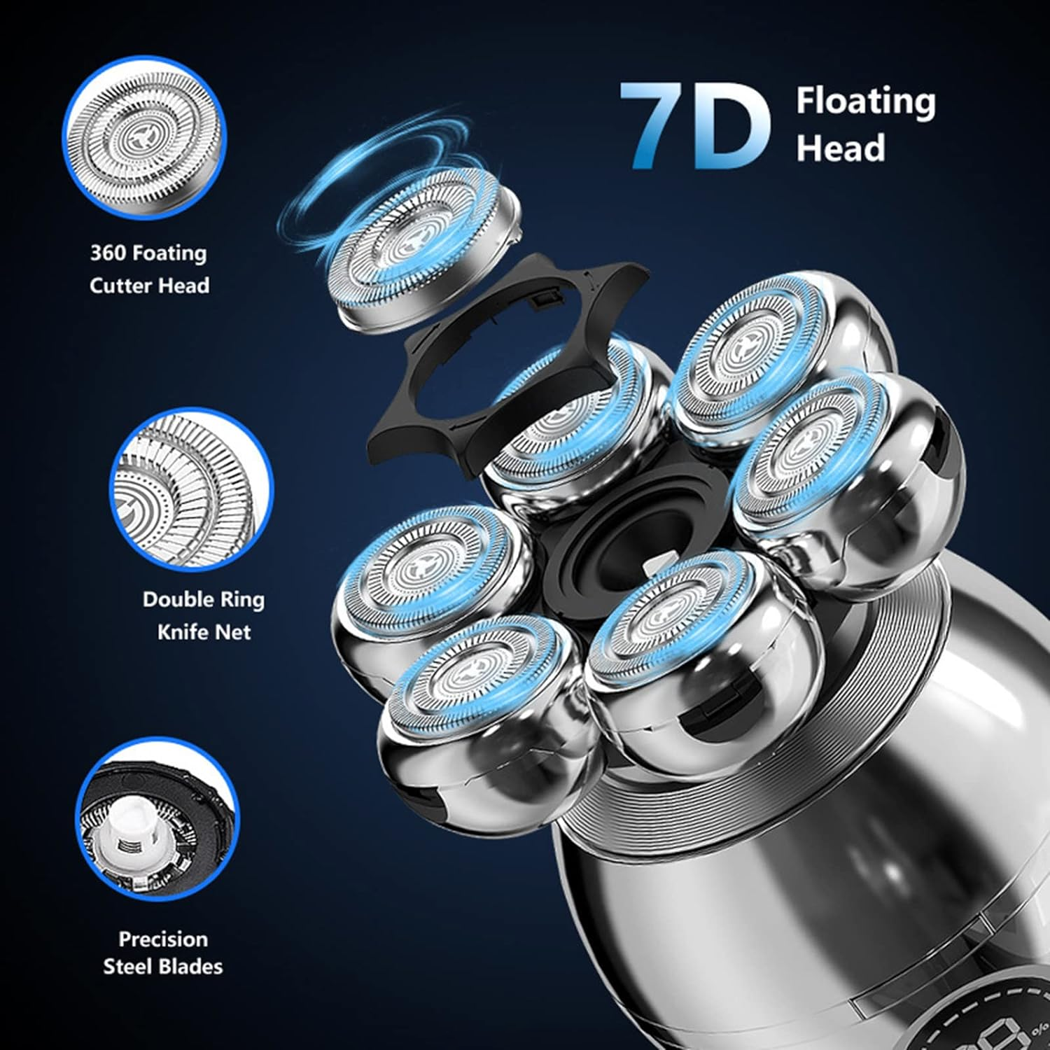 Head Shaver Electric Shavers for Bald Men Upgrade 6-in-1 Wet and Dry Rotary Head Razor for Balding Clippers Grooming Kit Wireless Charging Base