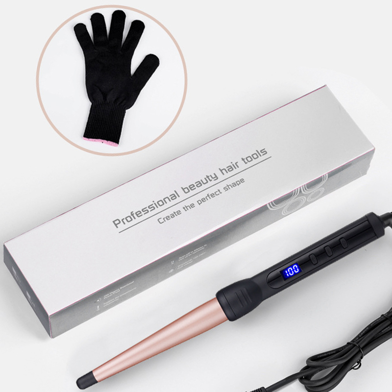 Professional Curling Iron Tapered Hair Curler Ceramic Curling Iron Insulating Tip LCD Display Adjustable Temperature 13mm to 25mm for Hair