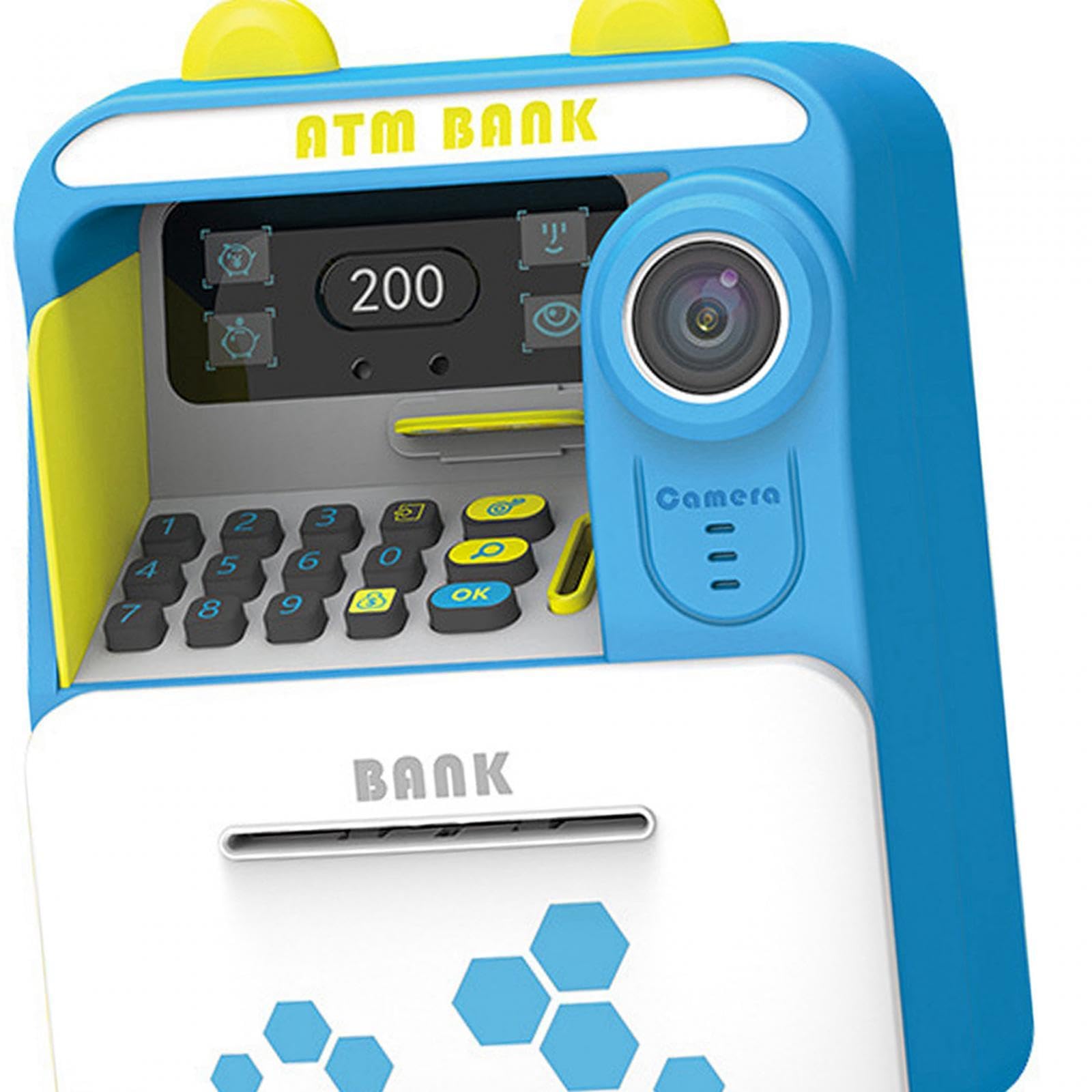 (Blue) Electronic ATM Saving Machine Automatic Scroll ATM for Kids Piggy Bank with Face Recognition Festival