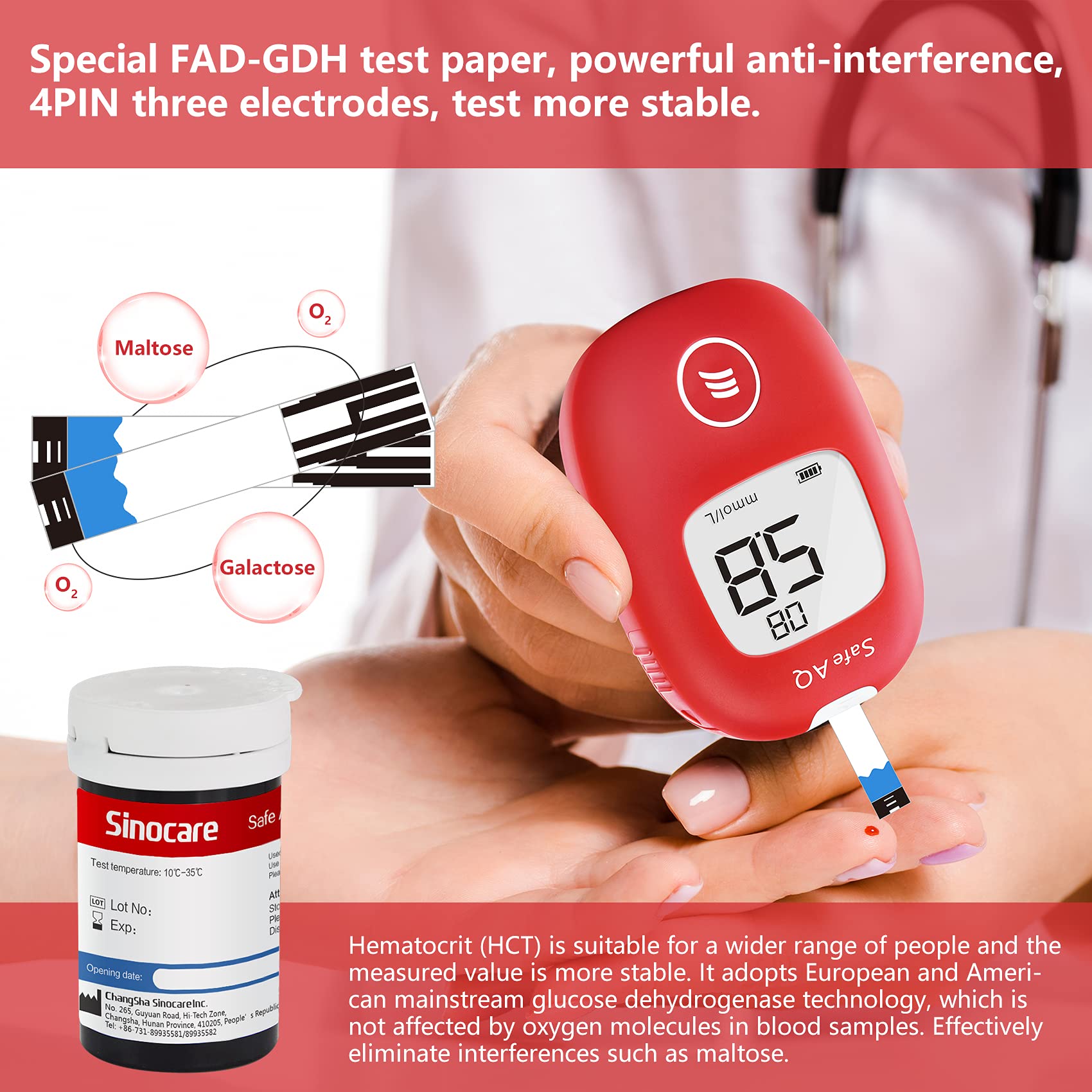 (200 count ~ Pack of 1) Blood Glucose Test Strips 50pcs Lancing Devices Only for Sinocare Safe AQ Smart Glucometer or Safe AQ Voice Glucometer
