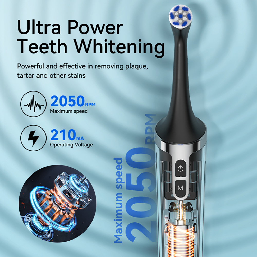 Tooth Polisher Multifunctional Teeth Whitening Kit for Cleaning Plaque Removal 5 Replaceable Brush Heads Adjustable Modes IPX6 Waterproof Rechargeable