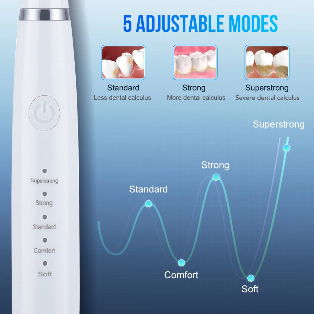 (Black) 6 in 1 Ultrasonic Dental Cleaner Scaler Dental Tartar Remover Electric Toothbrush Sonic Teeth Plaque Cleaner Tooth Cleaner