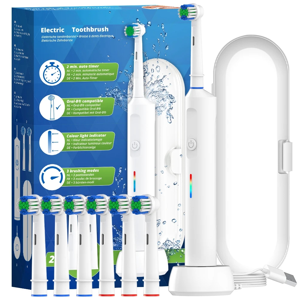Smart Wireless Charging Rotating Electric Toothbrush Rechargeable Toothbrushes with 8 Heads Compatible with Oral B Brush Heads