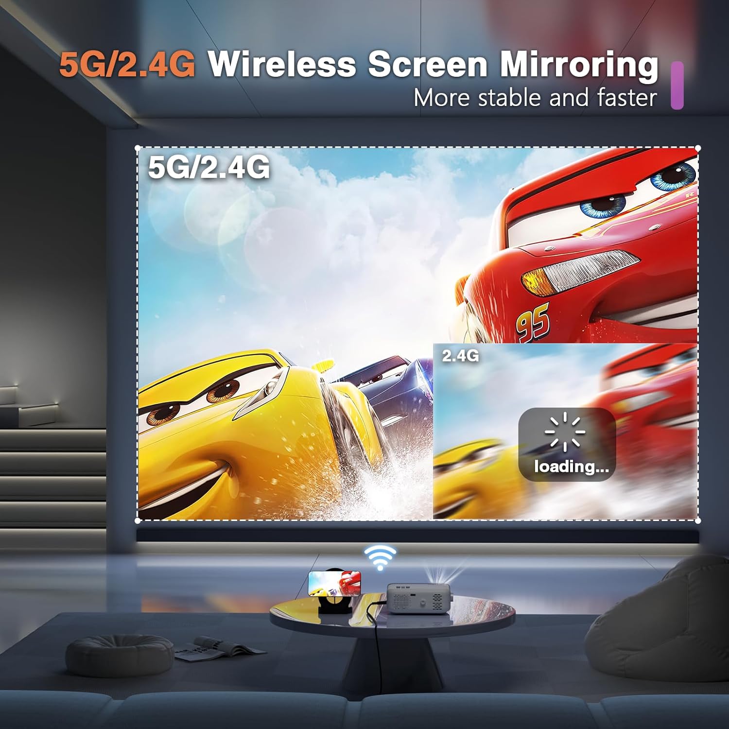 (1080P Mini Projector with WiFi and Bluetooth) Mini Projector WiFi Bluetooth 1080P Full HD 14000L Video Projector Portable Outdoor Home Theater Movie Projector Zoom, Compatible with HDMI USB AV Smartphone Tablet Laptop PC TV Box