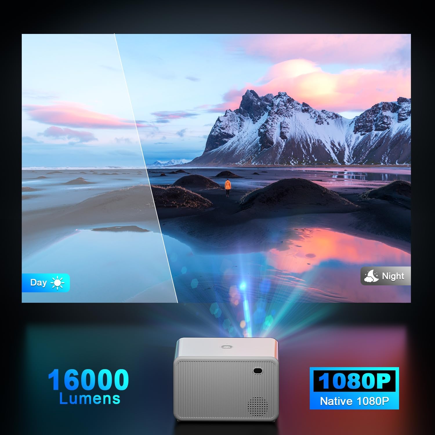 Projector with 5G WiFi Portable Video Projector 16000 Lumen Native 1080P BT Electric Focus Home Theater Movie Projector Compatible with iOS Android Phone TV Stick Laptop VGA Indoor Outdoor Use