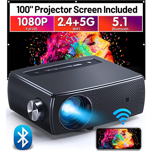 Mini Projector 1080P Full HD 5G WiFi Bluetooth 15000L Portable Projector 4K Supported with 100 Inch Screen Home Outdoor 300 Inch LED Movie Video Projector for TV Stick Android iOS