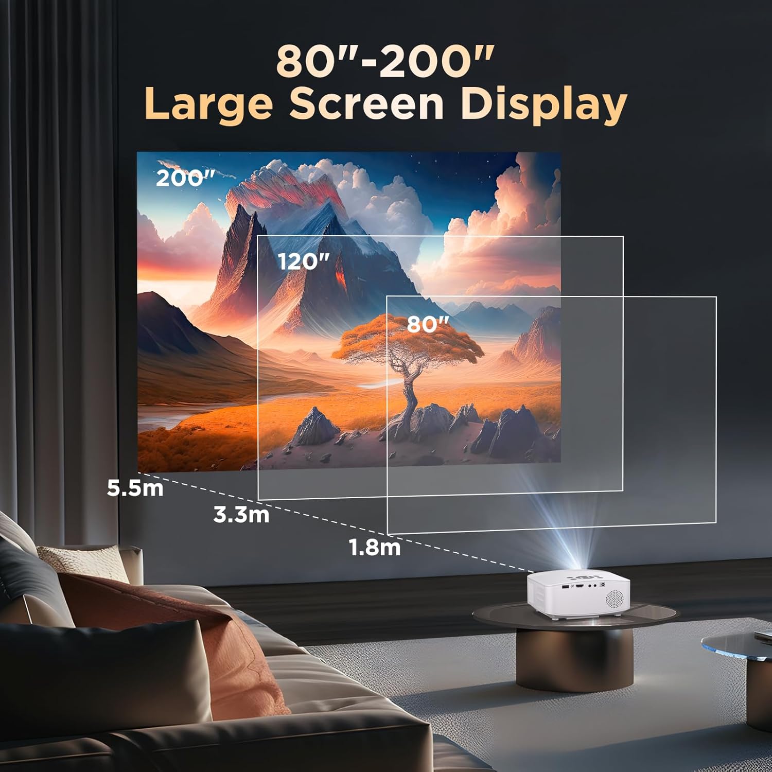 Mini Projector 9500 Lumens WiFi Projector Bluetooth 1080P Full HD Supported Portable Home Movie Theater Projector Compatible with iOS Android Phone TV Stick HDMI USB AV PS5