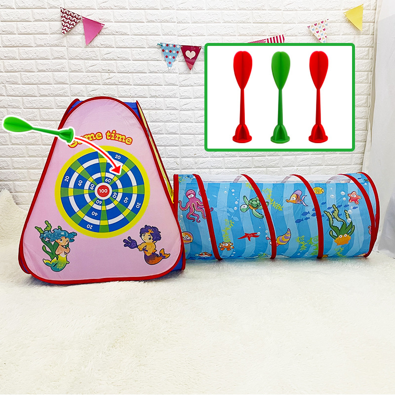 Folding Tunnel House 2-in-1 Kids Folding Playhouse Play Tent Toddler House Indoor Outdoor
