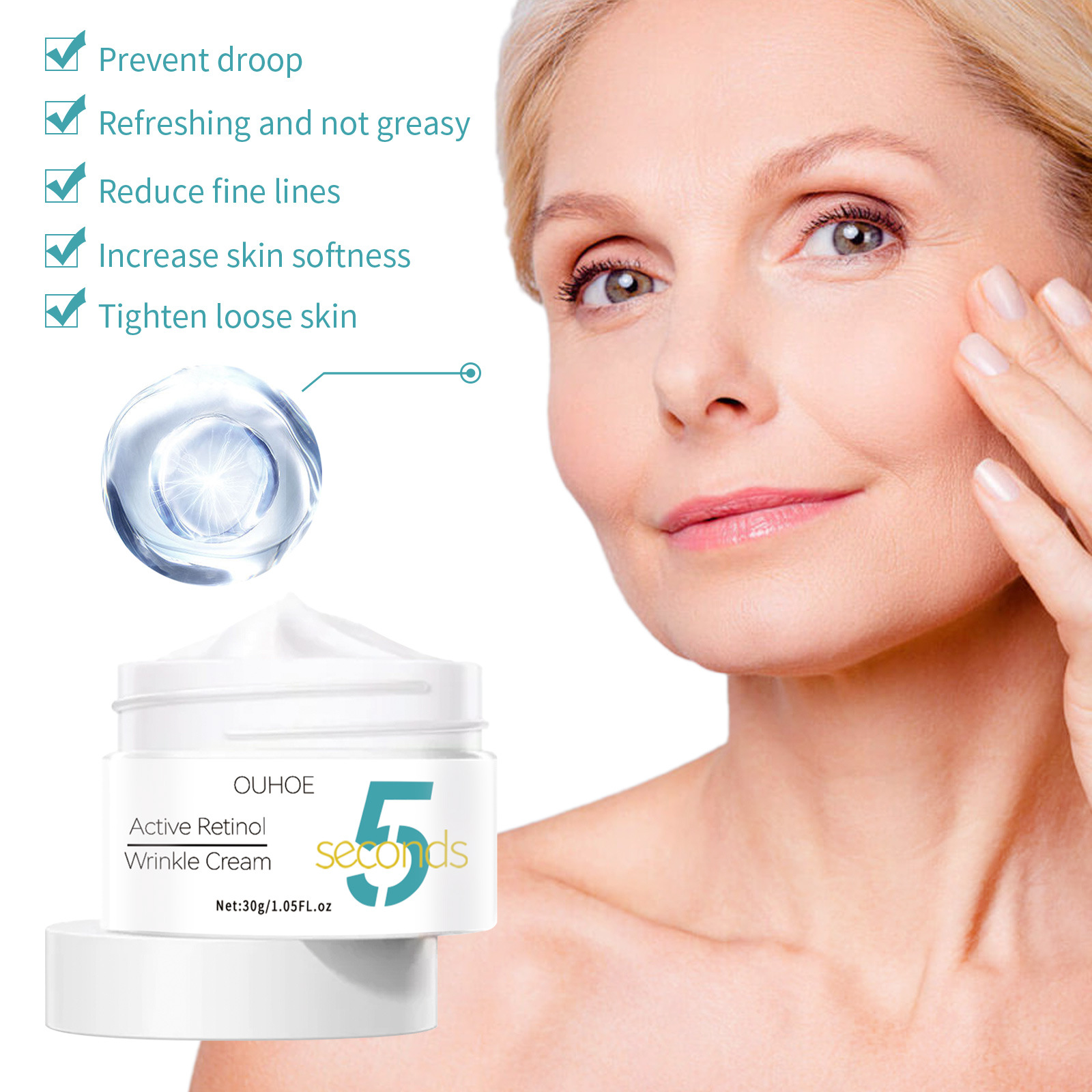 OUHEO Retinol Face Cream Pores Wrinkle Reducing Cream Anti Aging Firming Skin Fade Fine Lines Cream Nutritional Moisturizing Beauty Skin Care 30g