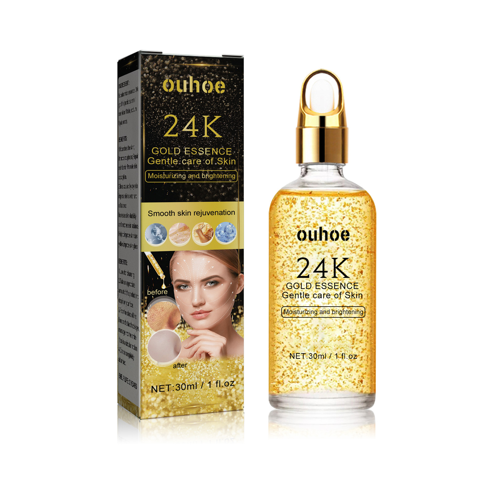 (1 PC) OUHOE 24k Gold Face Serum Moisturizing Brighten Skin Tightening Whitening Rejuvenate the Face Shrink Pores Nicotinamide Facial Serum Anti Aging Essence