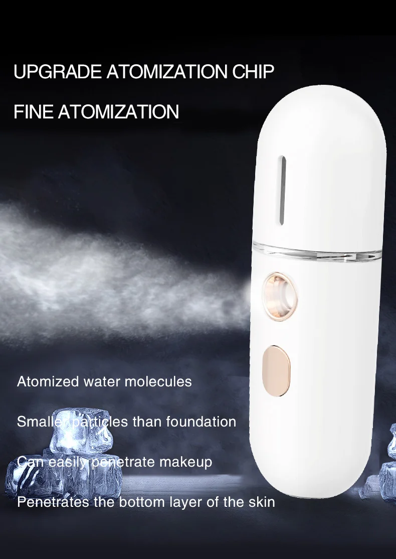 Mini Portable Humidifier Handheld Nano Mister Facial Steamer Device Toner Milk Beauty Spray Hydrating Apparatus Cold Spray Apparatus Rechargeable