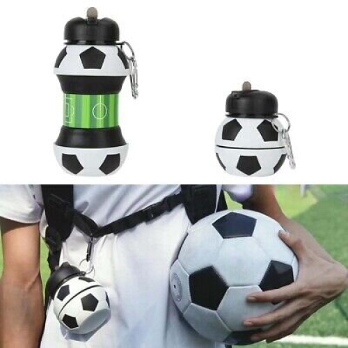 Football Water Bottle - 550ml Collapsible Water Container for Kids - Silicone Reusable Water Bottles for Boys and Girls - Leakproof BPA-Free
