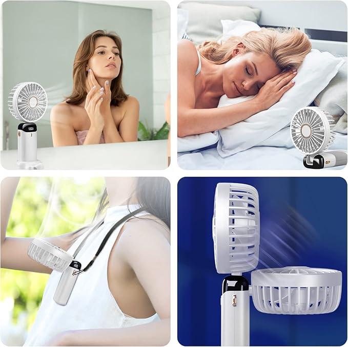Portable Foldable Handheld Fan USB Rechargeable Digital Display 5 Speed Aromatherapy Neck Hanging Desk Fan For Office Outdoor