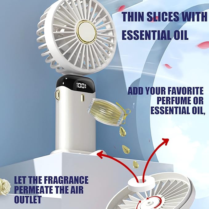 Portable Foldable Handheld Fan USB Rechargeable Digital Display 5 Speed Aromatherapy Neck Hanging Desk Fan For Office Outdoor