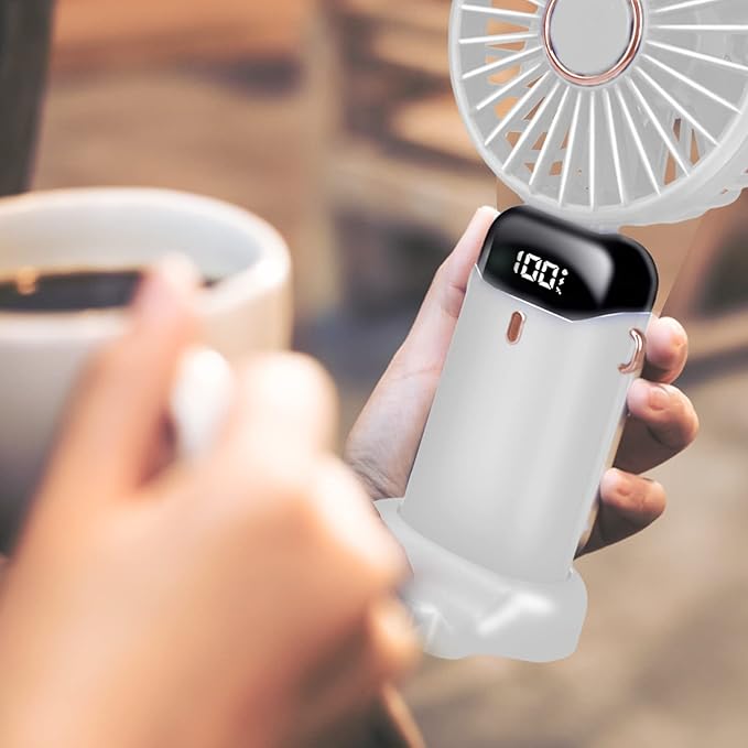 Portable Foldable Handheld Fan USB Rechargeable Digital Display 5 Speed Aromatherapy Neck Hanging Desk Fan For Office Outdoor