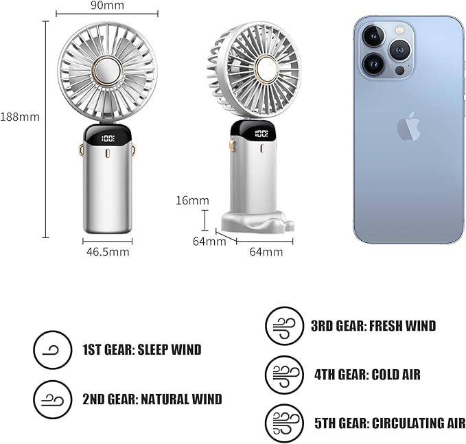 Portable Foldable Handheld Fan USB Rechargeable Digital Display 5 Speed Aromatherapy Neck Hanging Desk Fan For Office Outdoor