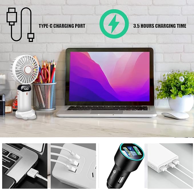 Portable Foldable Handheld Fan USB Rechargeable Digital Display 5 Speed Aromatherapy Neck Hanging Desk Fan For Office Outdoor