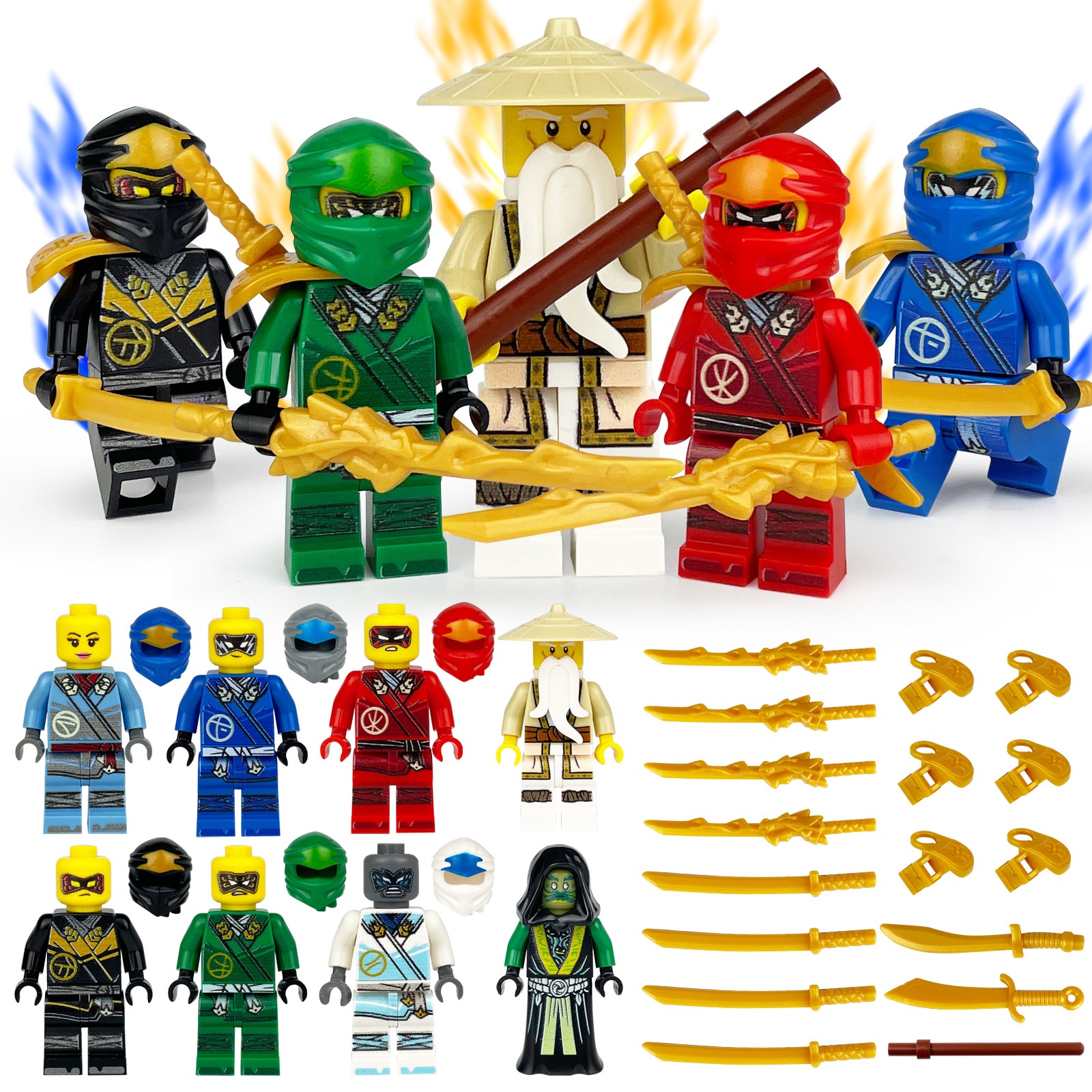 (Style E) Ninja Warriors Mini Figures Good vs Evil Role Play Building Blocks Collection Series Educational Toys for Boys and Girls