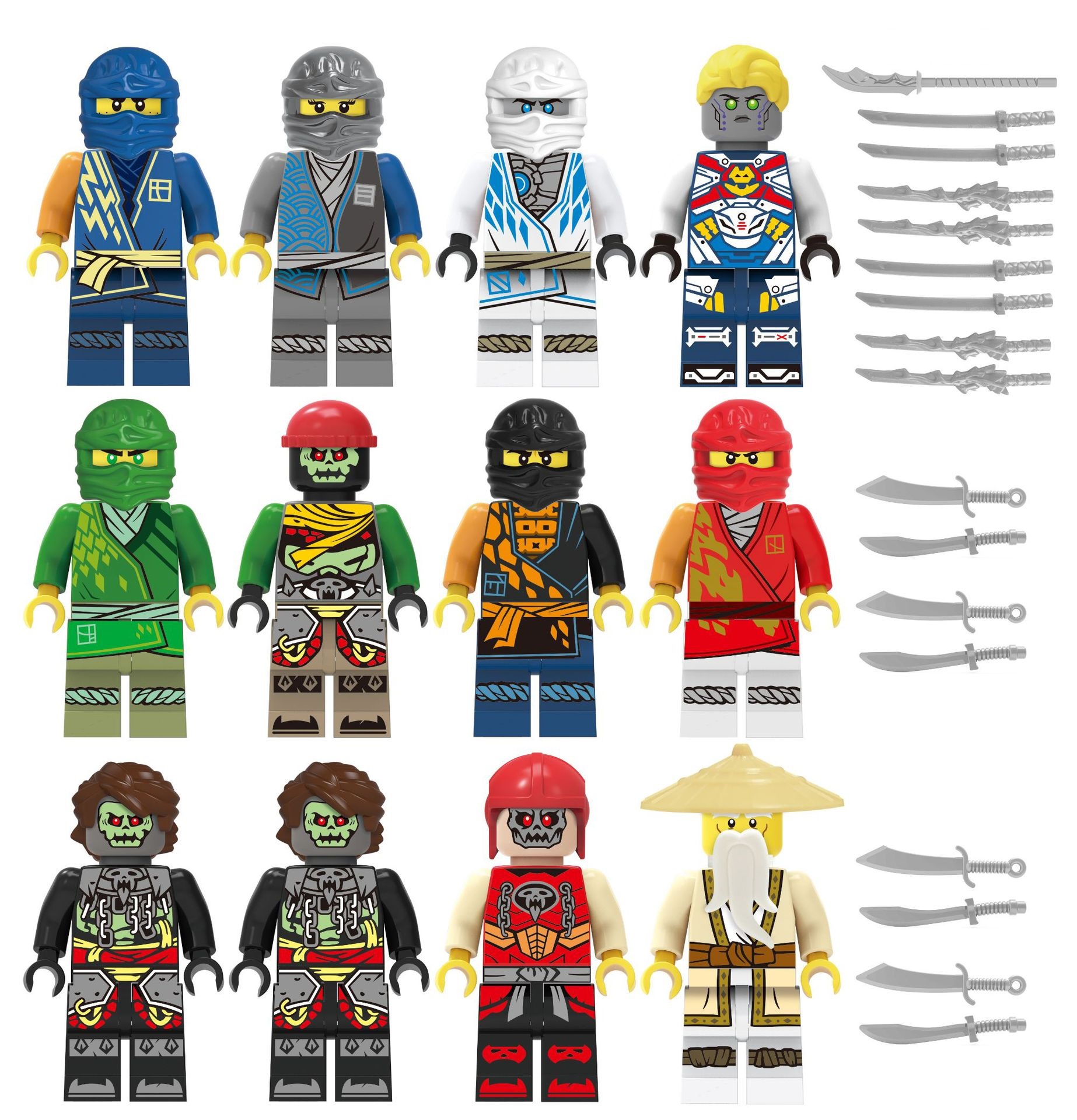 (Style E) Ninja Warriors Mini Figures Good vs Evil Role Play Building Blocks Collection Series Educational Toys for Boys and Girls