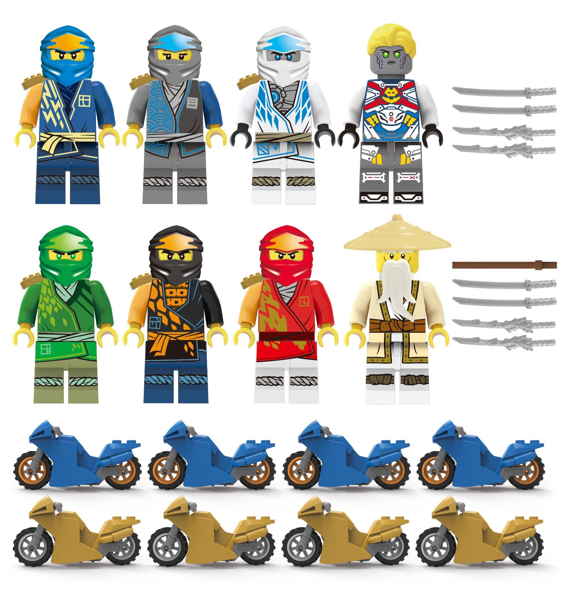 (Style E) Ninja Warriors Mini Figures Good vs Evil Role Play Building Blocks Collection Series Educational Toys for Boys and Girls