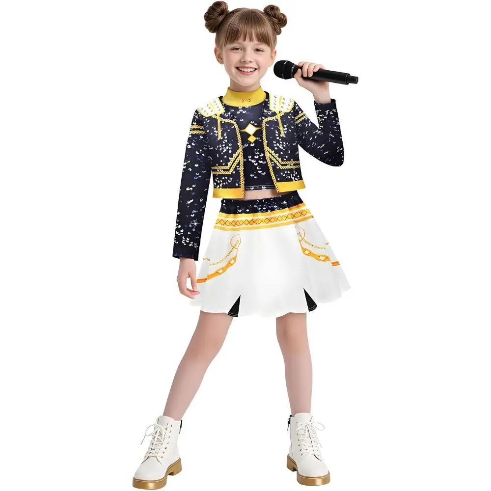 (110CM) Kids Kpop Cosplay Costume 3 Pcs Set for Girls Printed Roleplay Outfit for Halloween Carnival Children‘s Day Inspired by Rumi Zoey Mira
