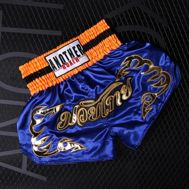 (2XL) Satin Kickboxing Shorts for Men Women Kids, Embroidered Muay Thai Pants for MMA Training Fight