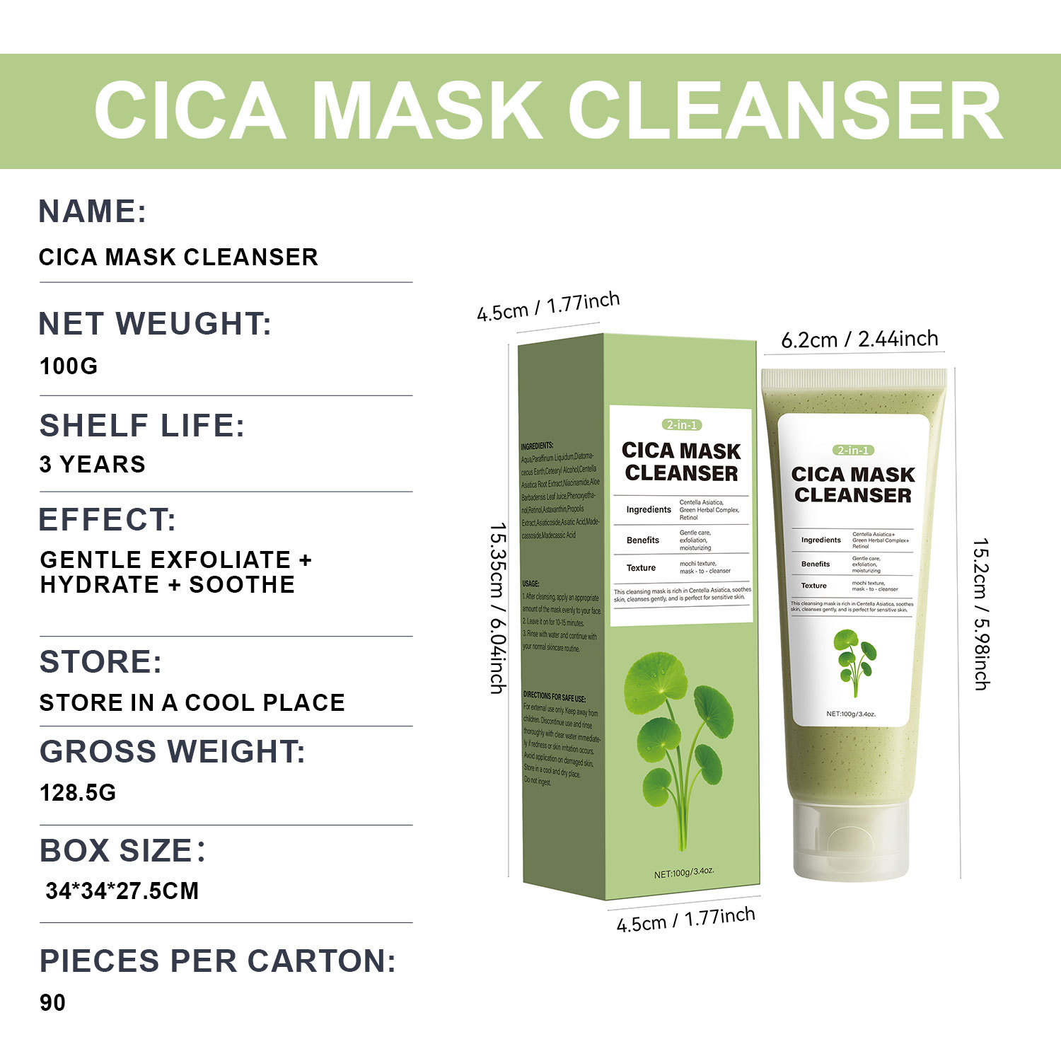 Cica Mask Cleanser Purifying Calming Hydrating For Sensitive Acne Prone Skin Daily Deep Pore And Face Wash 100g