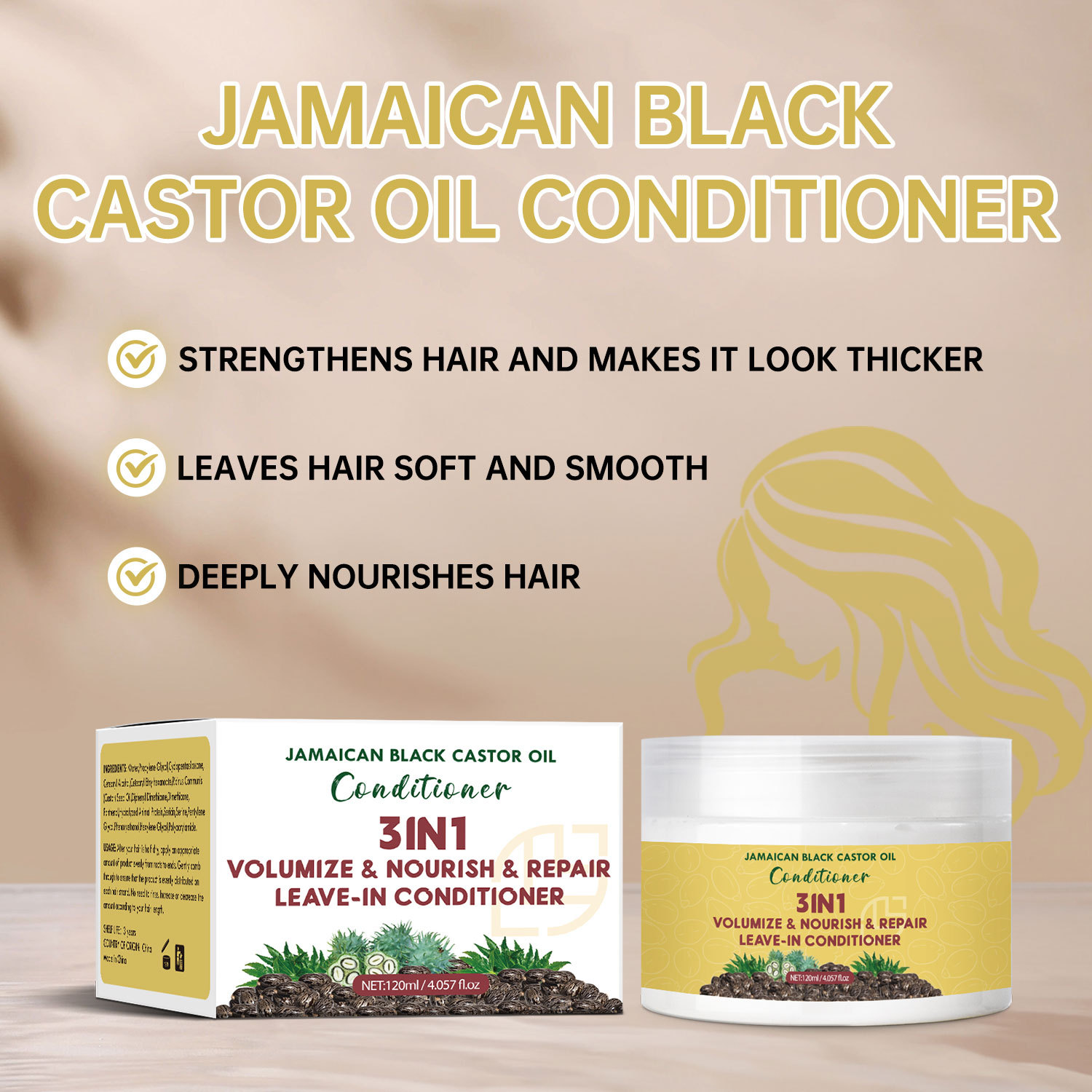 Jamaican Black Castor Oil Leave In Conditioner Moisturizing Repair Strengthening Anti Frizz Split End Daily Hair Care 120ml