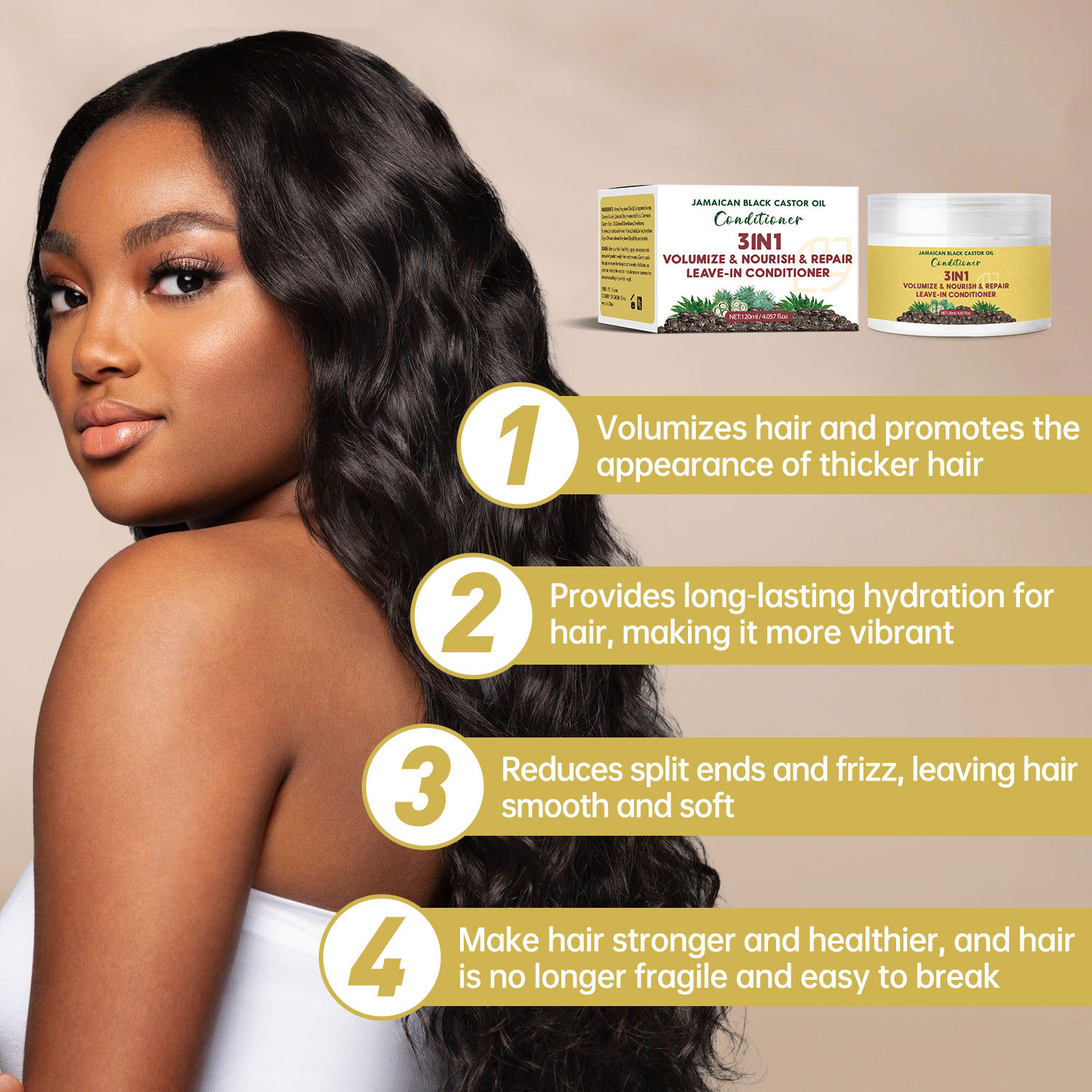 Jamaican Black Castor Oil Leave In Conditioner Moisturizing Repair Strengthening Anti Frizz Split End Daily Hair Care 120ml